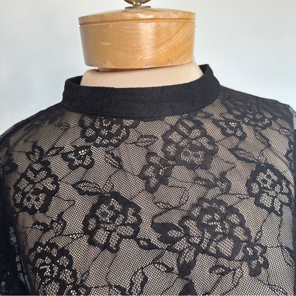 Womans Sheer Black Lace Puff Ruched Sleeve Top 3x Forever 21 Whimsigoth Coquette - Picture 1 of 9